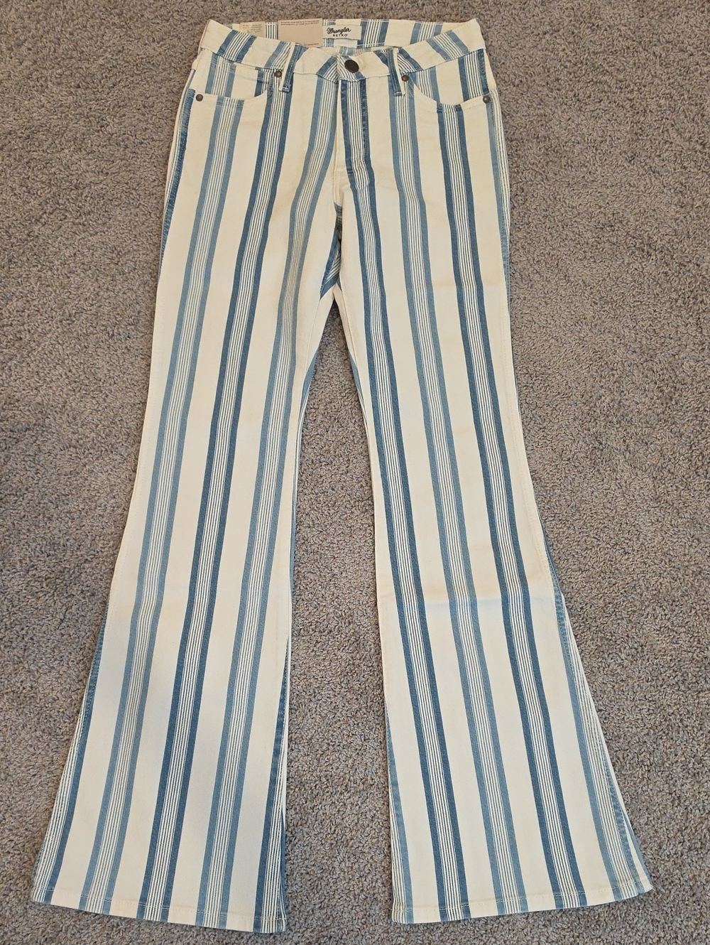 Wrangler Cream and Blue Vertical Stripe Flare Jeans NWT